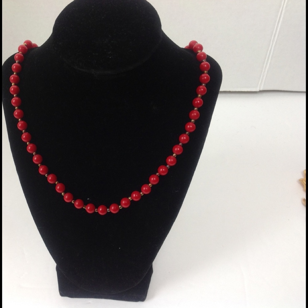 Vintage Red Beaded Necklace Small Beads